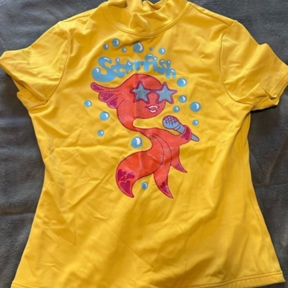 Lands' End Yellow Short Sleeve Tee with Starfish Design
